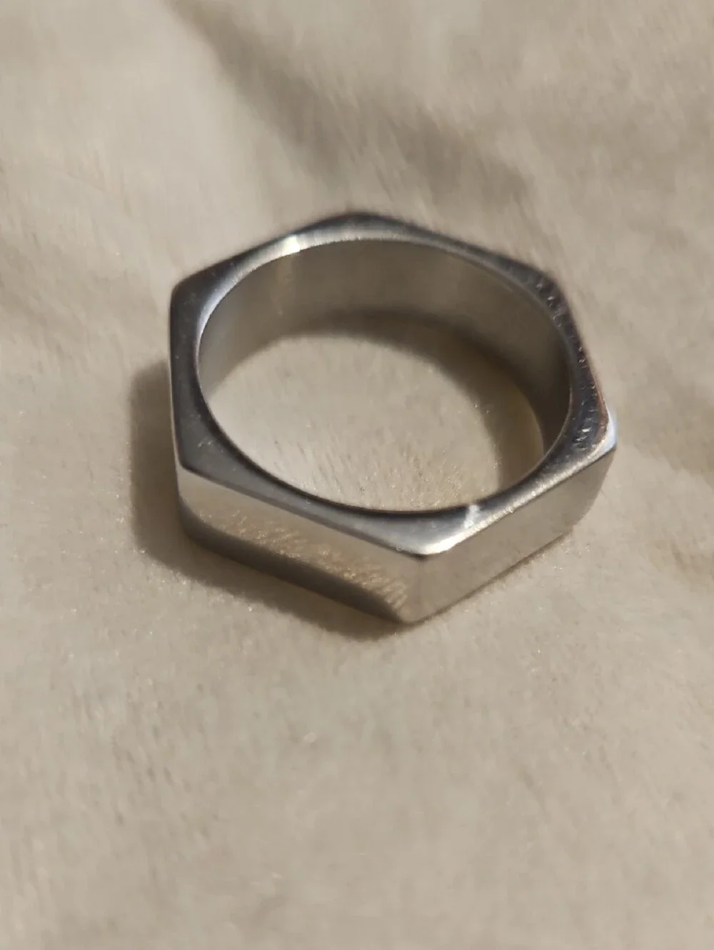 Hexagonal Stainless Steel Men's Ring - Silver